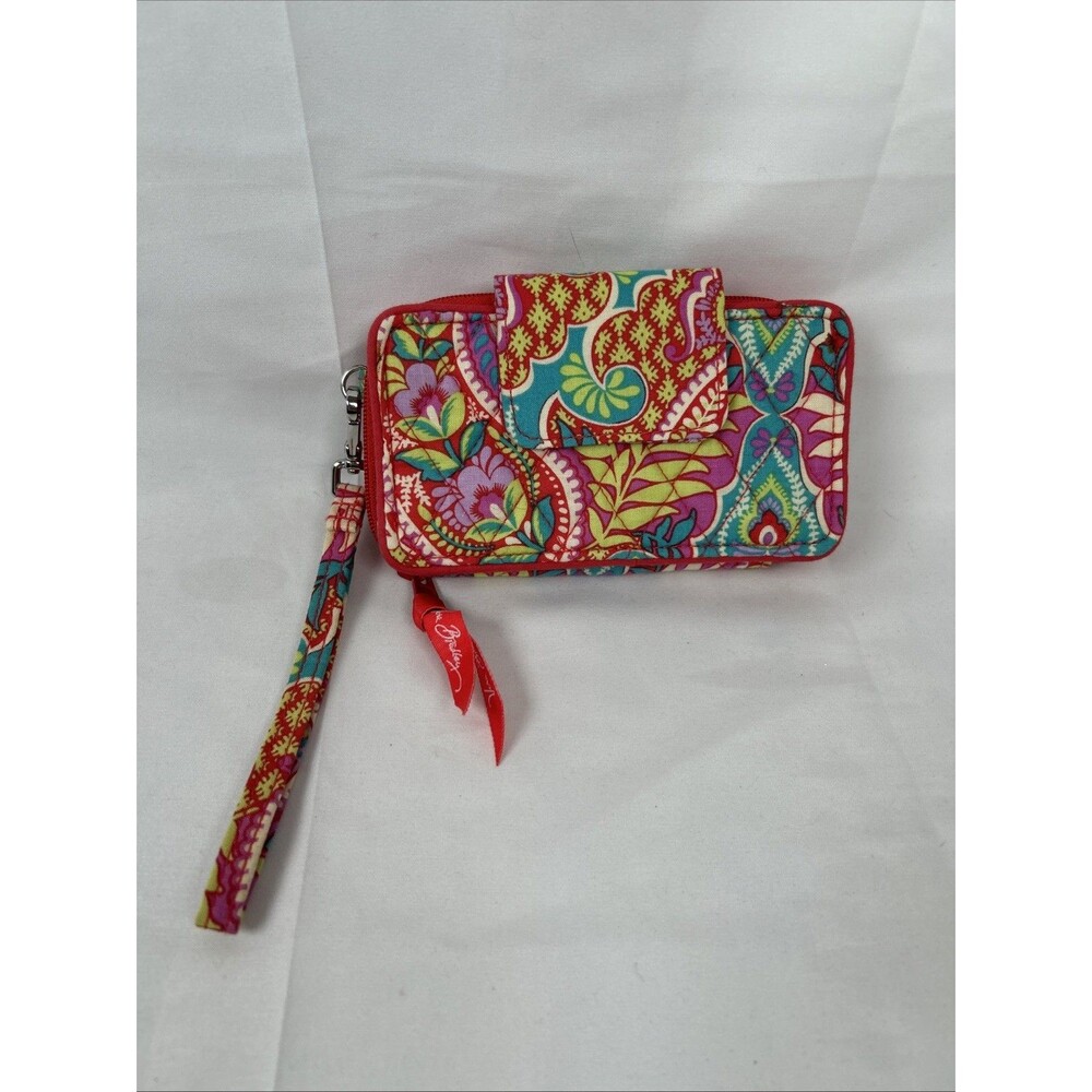 Vera Bradley Bright Floral Zip Around Wallet Wristlet Pink Hard Case - Picture 2 of 11